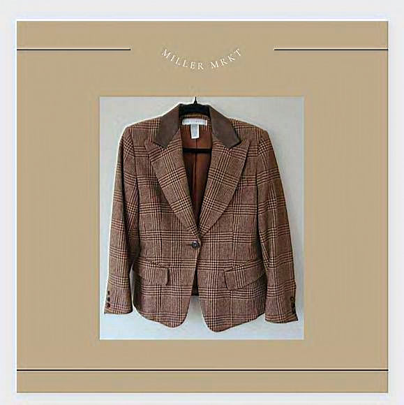 The Limited Jackets & Blazers - The Limited Brown Houndstooth Blazer With‎ Brown Leather Collar